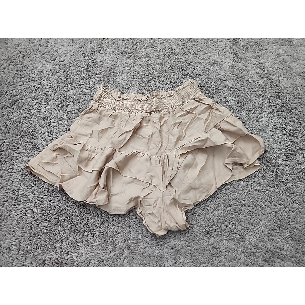 Shein Curve Flowy Ruffled Shorts 1XL PLUS Beige Smocked High Rise Boho Summer